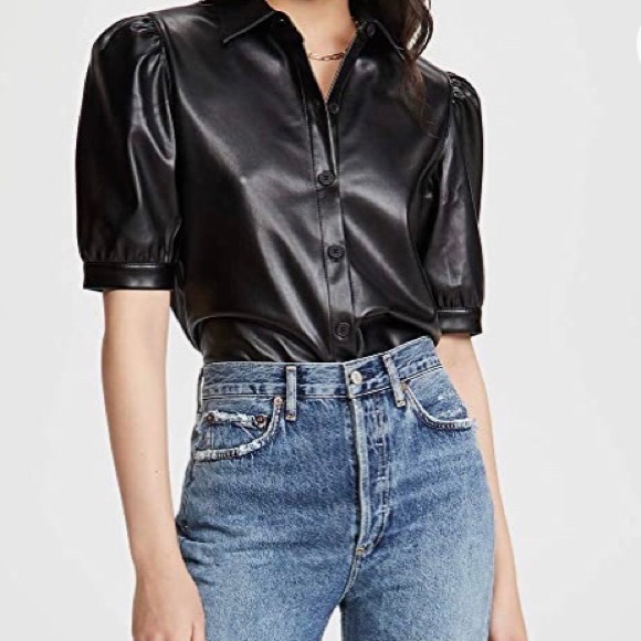 BB Dakota Puff Sleeve Leather Tuxedo Top XS - Picture 2 of 10